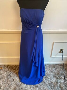 Symphony of VENUS Strapless Cobalt Blue Evening Maxi Dress Rhinestone Accent